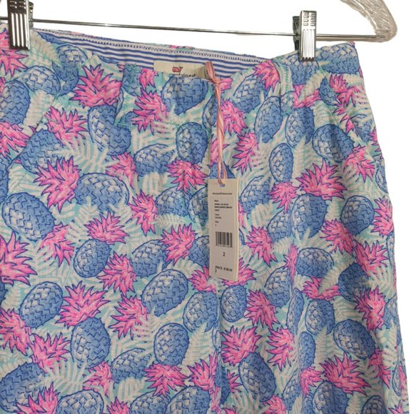 Vineyard Vines Cropped Pants Women’s 2 Linen Blend Pineapple Blue Pink NWT - Picture 6 of 16